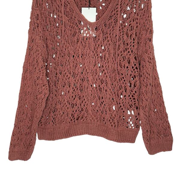 Zara Womens Dusty Rose Crochet Open Knit Hoodie Sweatshirt M NEW Unlined - Picture 6 of 11